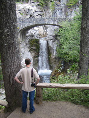 A visitor admires Christine Falls